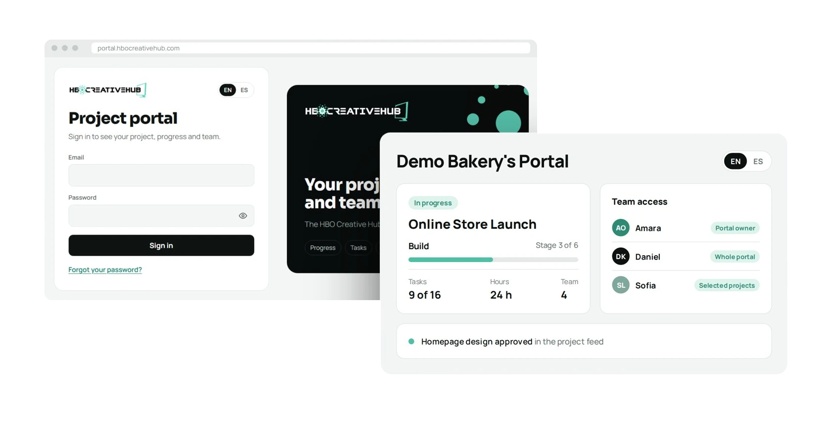 HBO Client Portal shown on laptop and phone